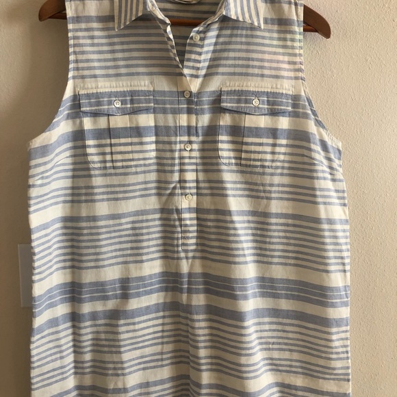 Sleeveless blue striped J Crew button up - Picture 2 of 5